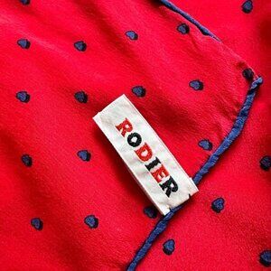 Vintage Rodier 100% Silk Red Navy Polka Dot Scarf